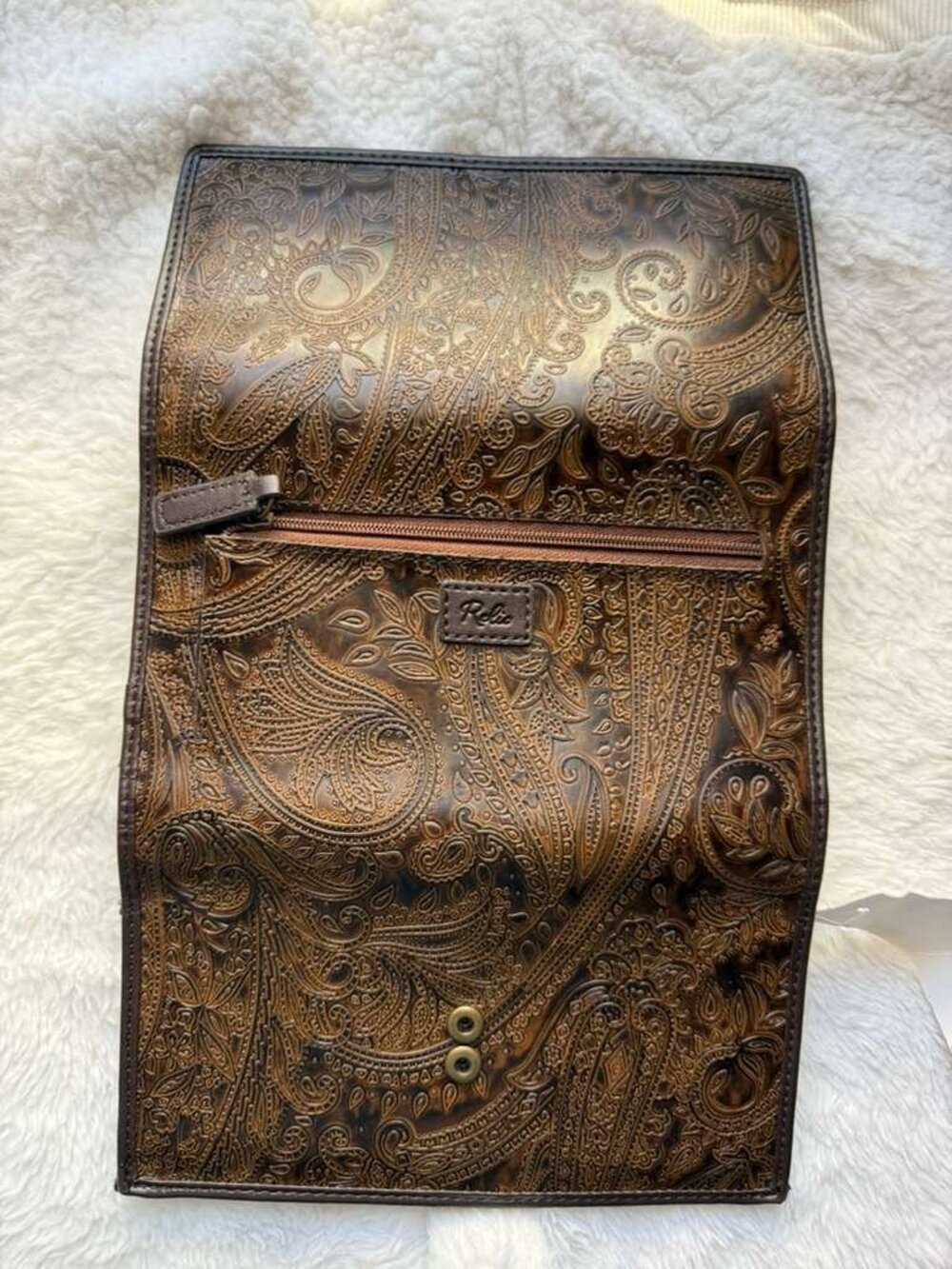 NWT Relic Tooled Paisley Embossed Checkbook Wallet Brown Floral Clutch